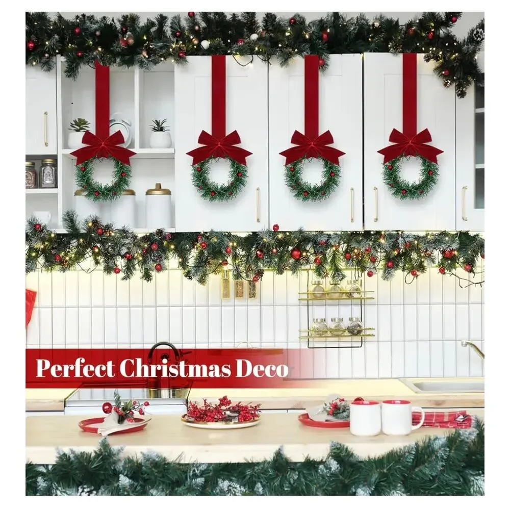 Retrowavy 12 Pcs Christmas Kitchen Cabinet Wreaths with Ribbon (C97)